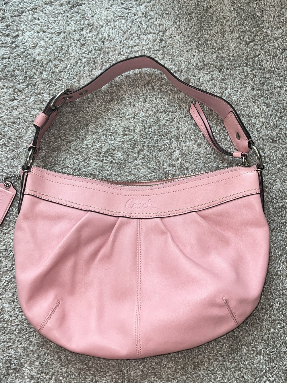 Coach Baby Pink Leather Soho Hobo Bag with Pleated Front